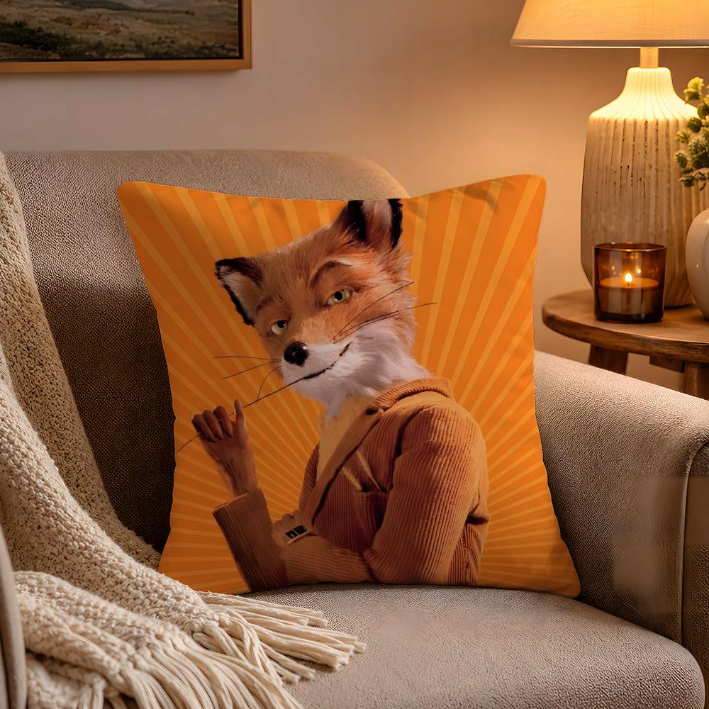 Funda de Cojín de la Película El Fantástico Sr. Zorro Suave Felpa Doble Impresión y Cremallera Oculta Para Sofá Hogar Coche