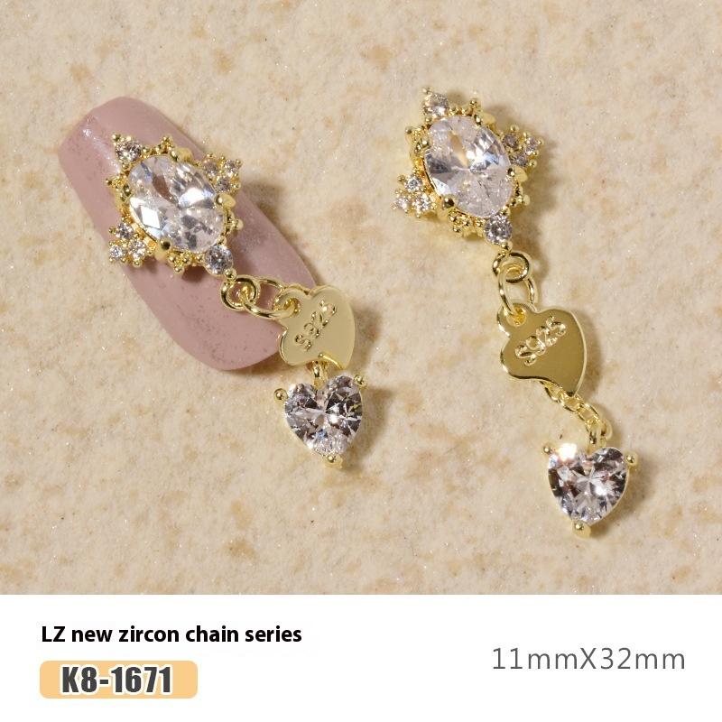 Nail Art Zircon Plated Real Gold Chain Jewelry Pearl Pendant Gold Bow Zircon Chain