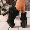 Autumn Winter Round Toe Suede Comfortable High Heels Anti Slip Casual Boots Sexy Elegant Short Boots for Women