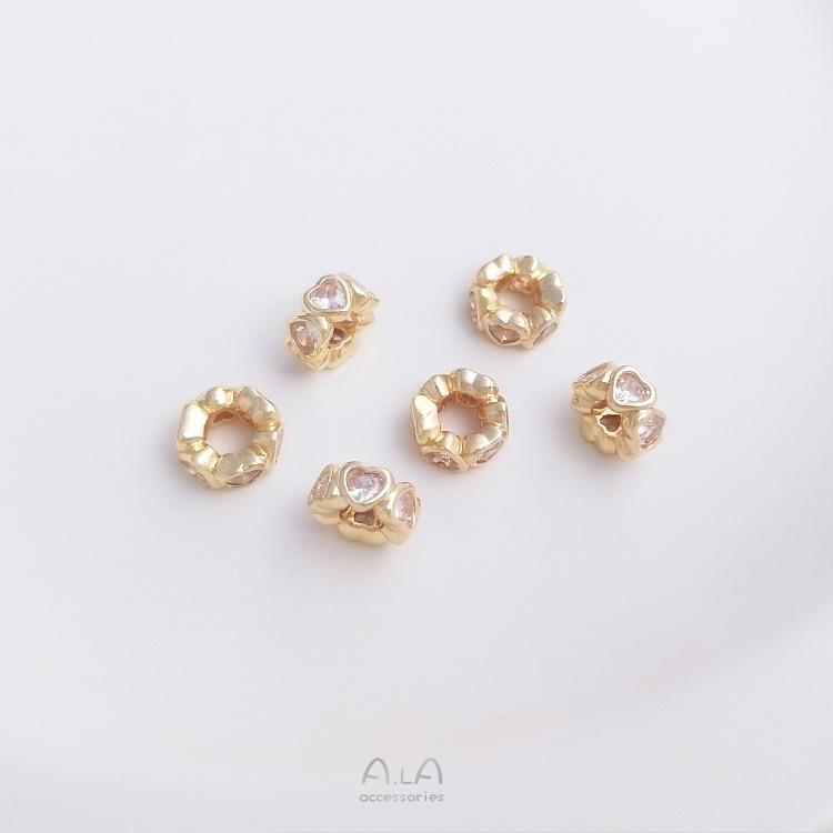 14K Gold-Filled Peach Zircon Heart Spacer Beads for Jewelry Making