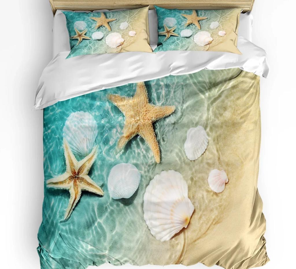 Comforter Shell Starfish With Custom 3 Pcs King Size Blue Ocean Coral Bedding Set Home Textile Room Decoration