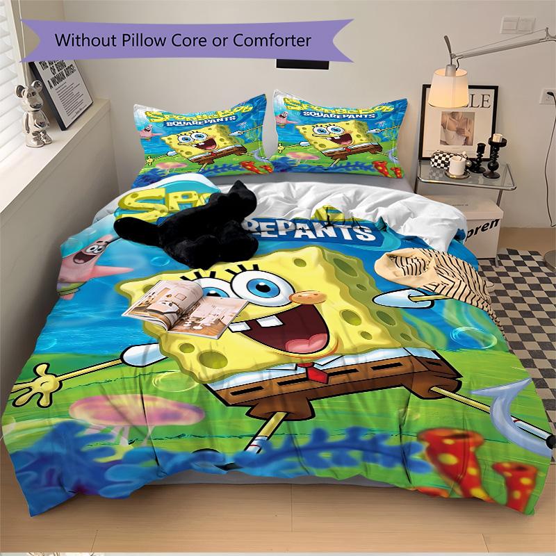 Spongebob'S Underwater Adventure Print 3Pcs Bedding Setduvet Cover With 2 Bedropillowcase Home Birthday Gift
