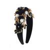 Women Heaband Fake Flower Faux Pearl Shiny Rhinestone Decor Wide Vintage Luxury Anti-slip Colorful Hair Hoop Anti-slip Hair Decoration Accessory