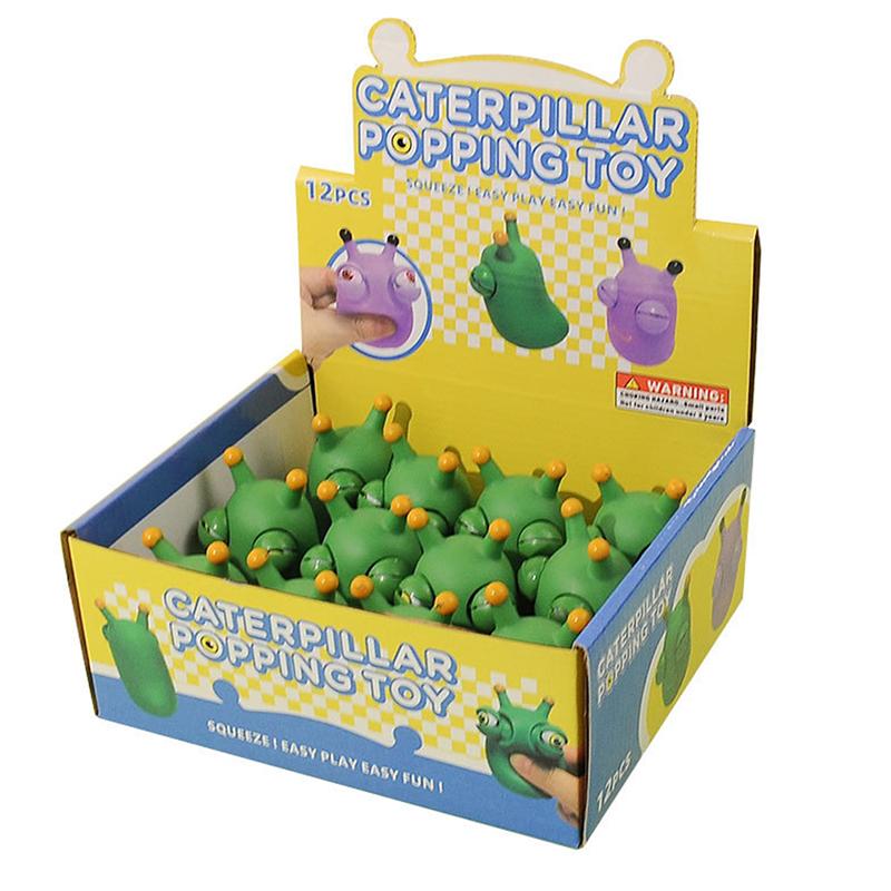 Grass Worm Pinch Toy Squishy Toy Green Eye Popping Worm Squeeze Toy Stress Reliever Anti-Stress Fidget Christmas Kids Party Gift