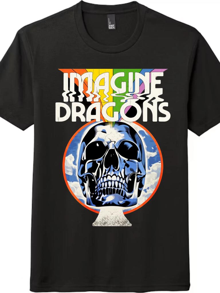 Vintage Imagine Dragons Rainbow Skull Concert T-Shirt for Men Women