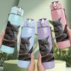 1PC Cat Reading Newspaper Print 750ml Color Plastic Sports Water Bottle Leakproof Flip Straw Lid Suitable for Sports Office Home Use