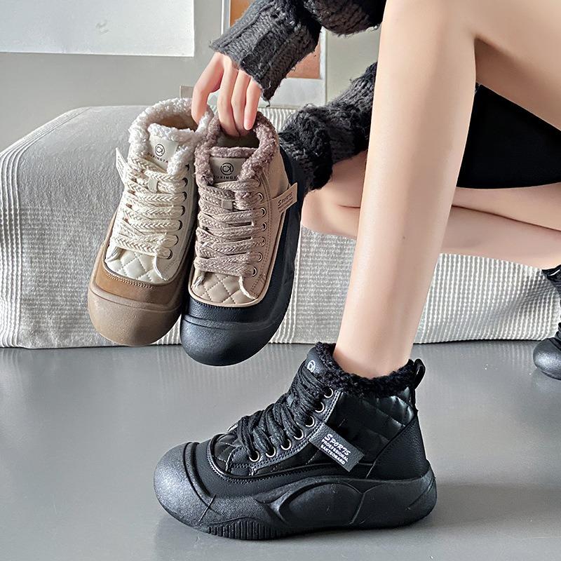 High-top Shoes Women's Winter New Velvet Women's Cotton Shoes Versatile Bread Shoes Platform Snow Boots Tide