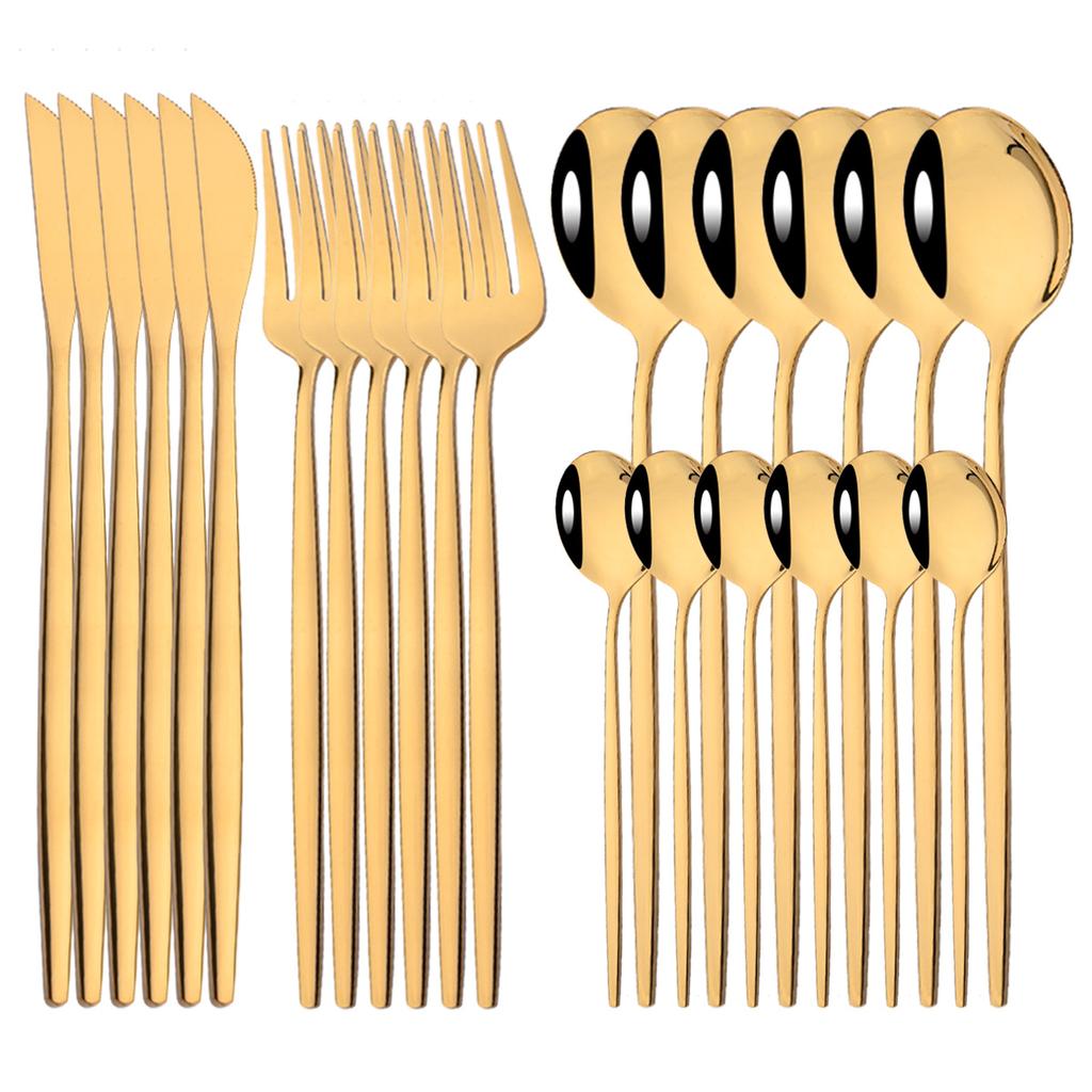 24Pcs Gold Tableware Set Stainless Steel Flatware Dinnerware Spoon Knife Fork Dinner Cutlery Set Western Kitchen Silverware