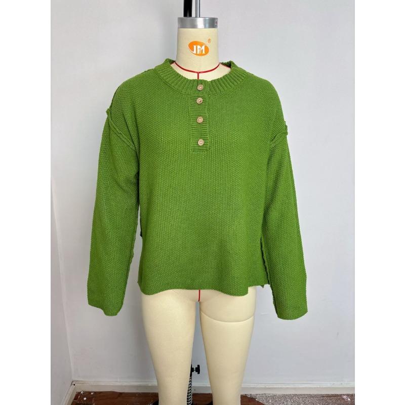 Button Up Pullover, Solid Color Pullover, V-neck Knit Sweater, Women's Streetwear, Trendy Sweater, Women's Plus Size, Worn Inside Out