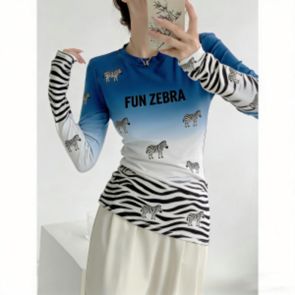 Frühling Bohème Stil Zebra Muster Mode Damen T-Shirt Pullover Damen Langarm Kleidung Outdoor Lässig T-Shirts Oberteil