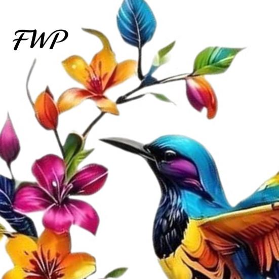 Vibrant Hummingbird Decor Bloom Metal Wall Art Colorful Floral Bird Iron Decorative Sculpture Hanging for Outdoor Indoor Garden Patio Fence Decoration