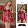 Women's Burnout Lace Mesh Lace Up Padded Sleep Dress with Robe Lounge Set