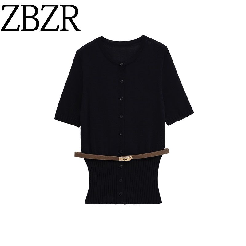 Zbzr Autumn New Women clothes Western Style Fashion Temperament Short sleeve Belt Knitted Outerwear 2756112 401