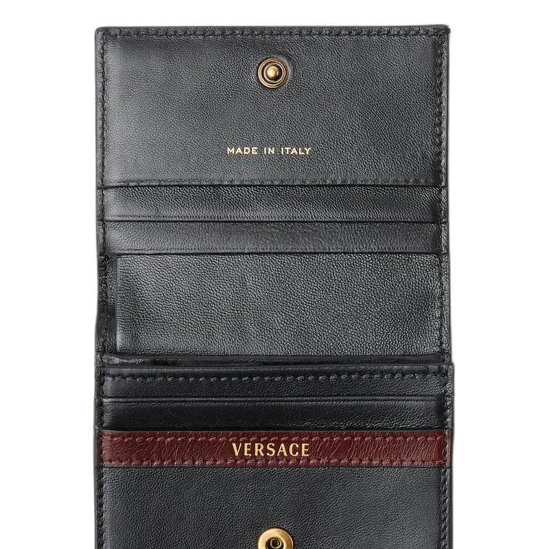 Versace Emblem Metal Medusa Pattern Double Fold Design Lambskin And Calfskin Wallet Women Wallet Black 1024190-1A17449_1B55J