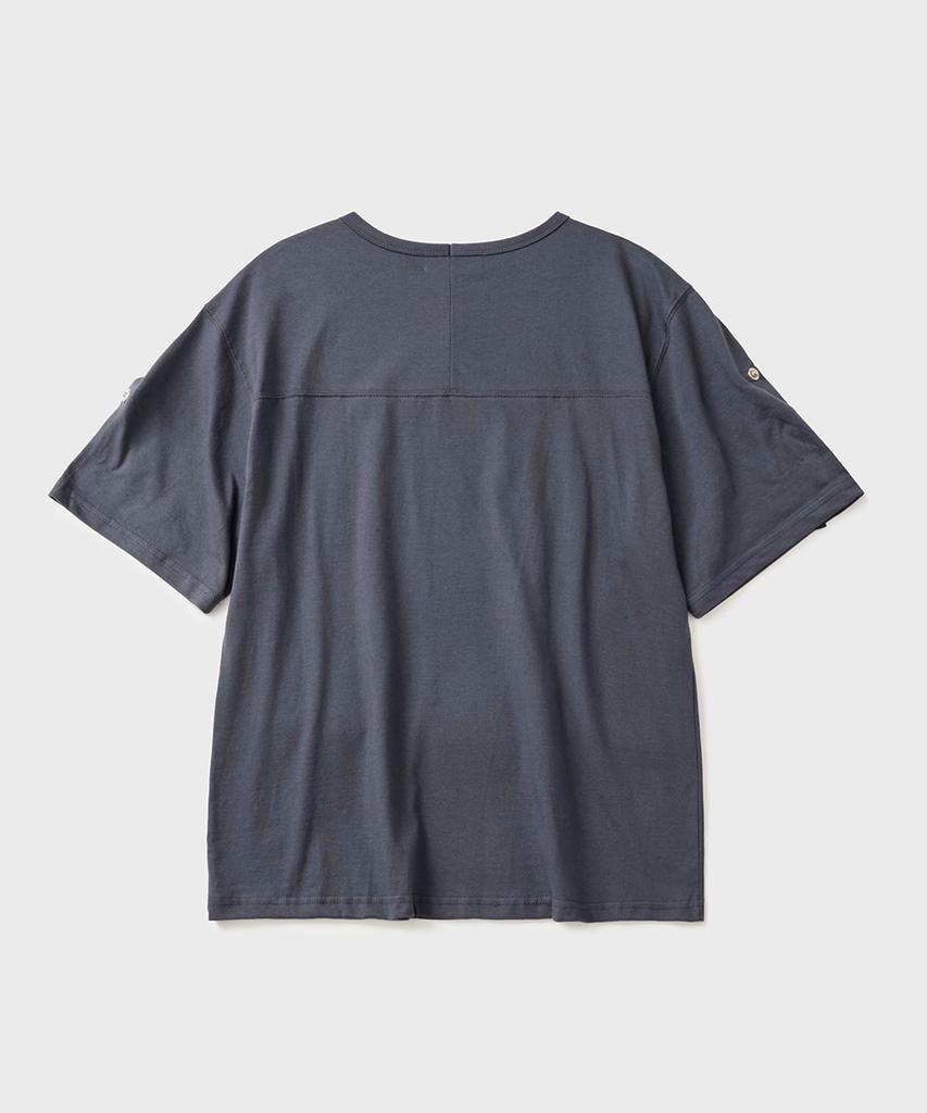 HOOVES Roll-Up Sleeve Crop Short Sleeve Tee [Stone Blue]
