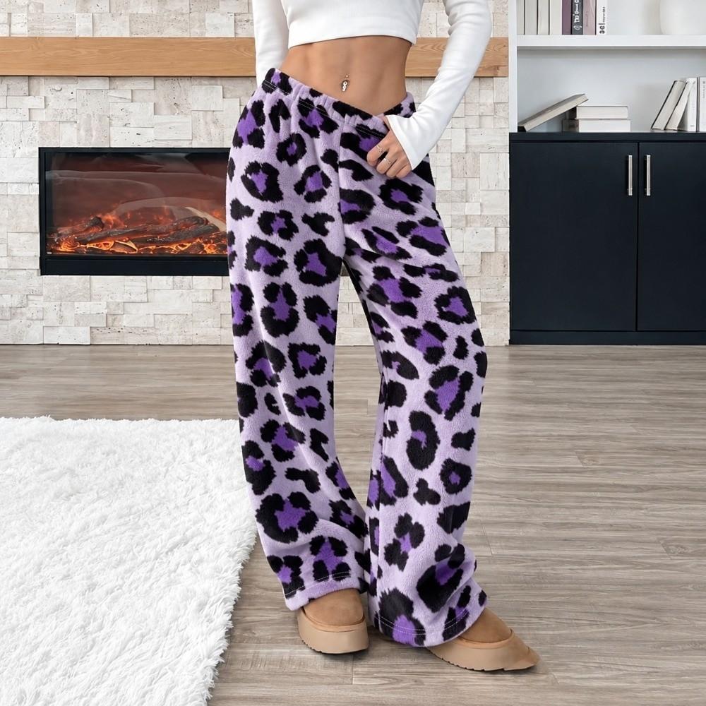 Wide Leg Women Pajama Pants Fuzzy Casual Plush Trousers Trendy Winter Home Pants  Everyday Outfits