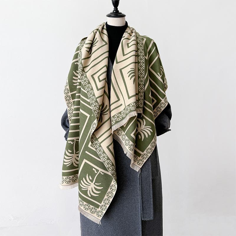 Simple Style Large Grid Temperament Double-sided Imitation Cashmere Scarf Winter High-end Warm Shawl