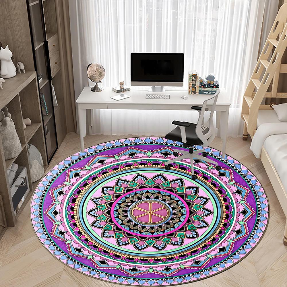 1pc Mandala Art Chair Carpet for Office Non-Slip, Machine Washable Rug for Office, Room - Holiday Decor, Machine Made yy251016031