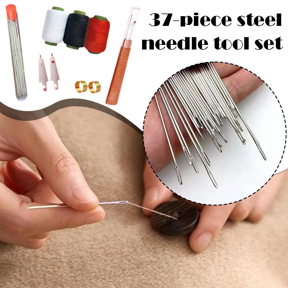 37pcs Sewing Tool Set Household Big Eyed Sewing Needle Set with Needle Piercer Top Needles DIY Apparel Sewing Supplies