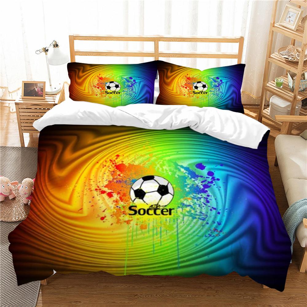 Gultasveļas komplekts Futbols Apdrukāta Sadzīves gultas veļa Queen King pilna izmēra divguļamās gultas segas pārvalks un spilvendrāna mājsaimniecības gultas veļa