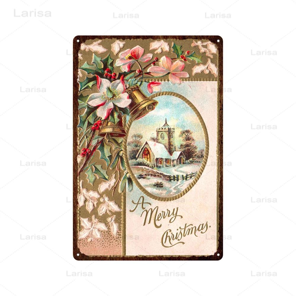 Festival Christmas Santa Claus Tin Sign Vintage Metal Poster Snowman Kitchen Home Bedroom Wall Art Decor Tinplate Signs Plaques