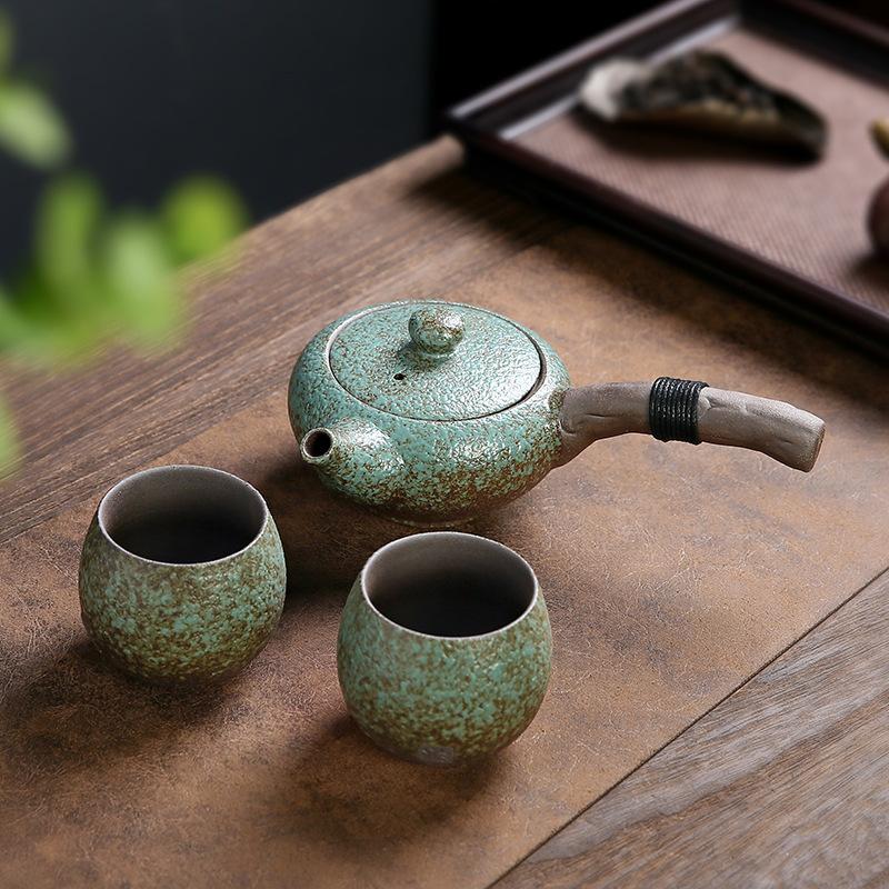 

Rustic Vintage One Pot Two Cups Quick Tea Set Dry Brew Japanese Style Teapot Office Travel Tea Set Ceramic Tea Set