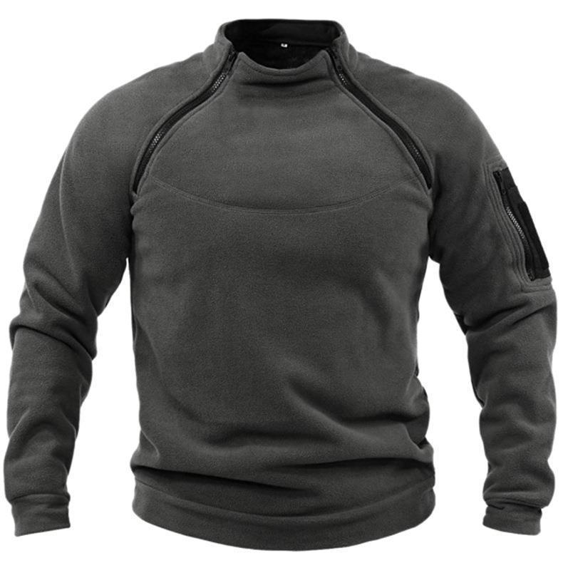 Men s Tactical Stand-up Collar Hoodie for Autumn/Winter - Warm, Breathable, Loose Fit, Solid Color. M темно-серого