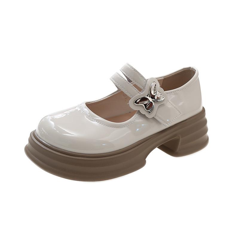 White retro pearl small leather shoes women's 2025 summer shallow mouth versatile college style thick-soled round head Mary Jane shoes