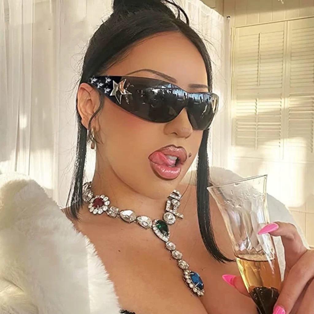 Y2K Rimless Sunglasses Luxury Brand Designer Vintage Pentagram Sun Glasses Punk Hip Hop Pink Sexy Ladies