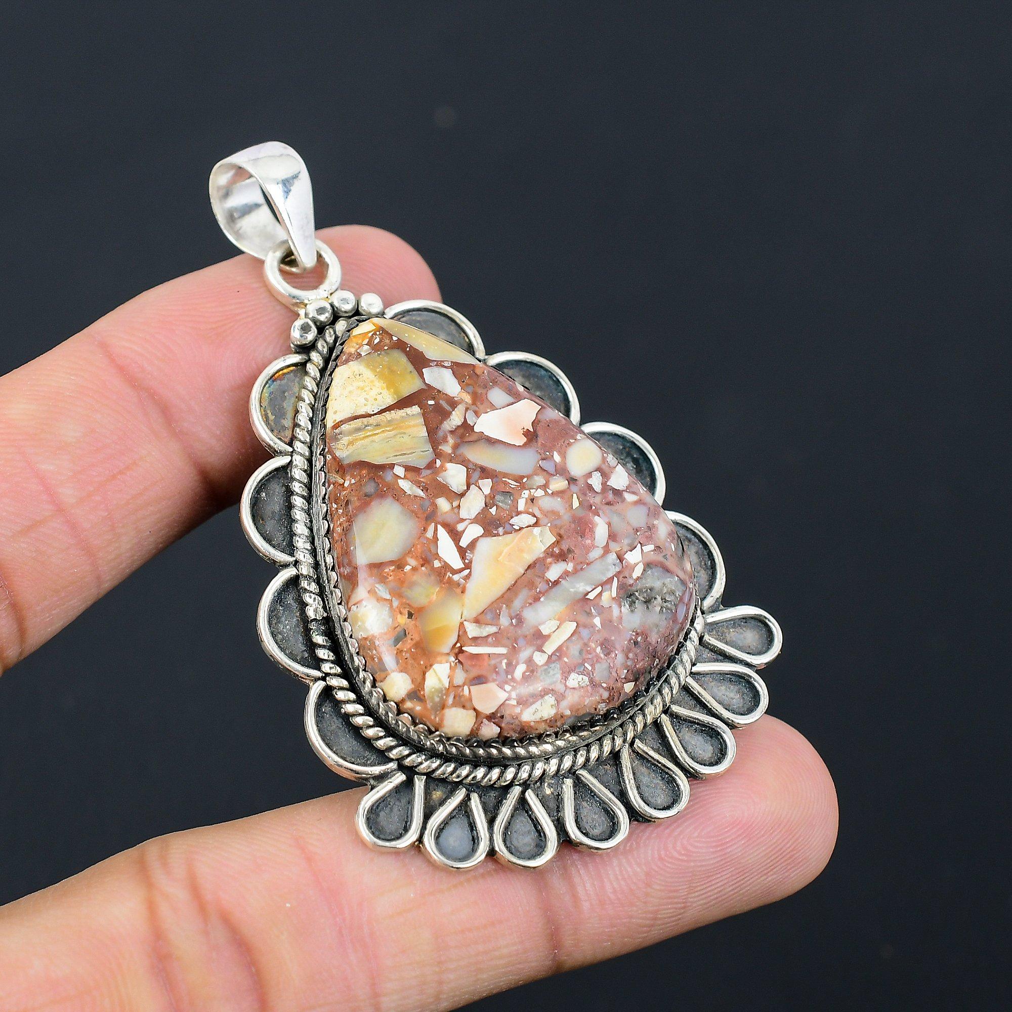 

Natural Red Brecciated Mookaite Gemstone 925 Sterling Silver Pendant For Women