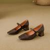 Leather high heels women's retro Mary Jane thick heels single shoes women's fashion 2025 spring new women's wear high sense