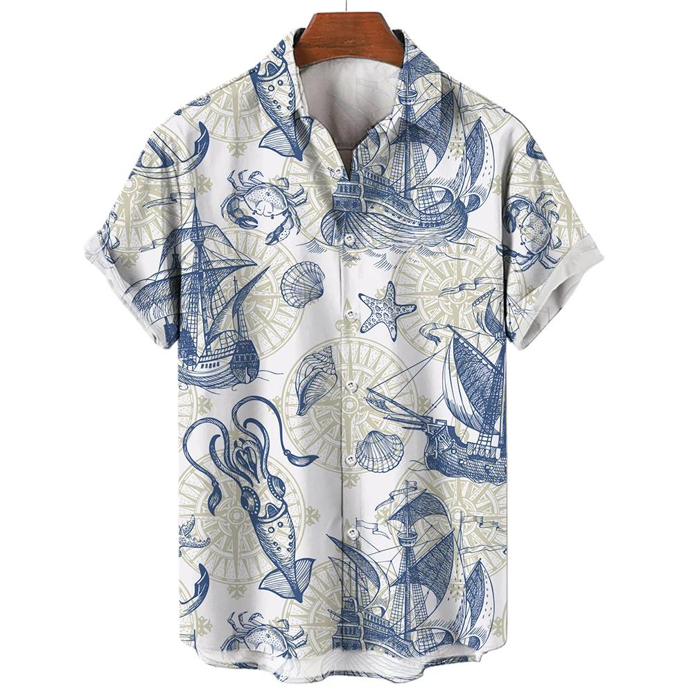

Men Women Vintage Sailing Shirt 3D Graphic Print Hawaiian Beach Shirt Summer Oversized Casual Short Sleeve Tops 6XL