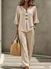 1116 European and American women's new casual button V-neck ruffle edge seven-quarter sleeve top and trousers