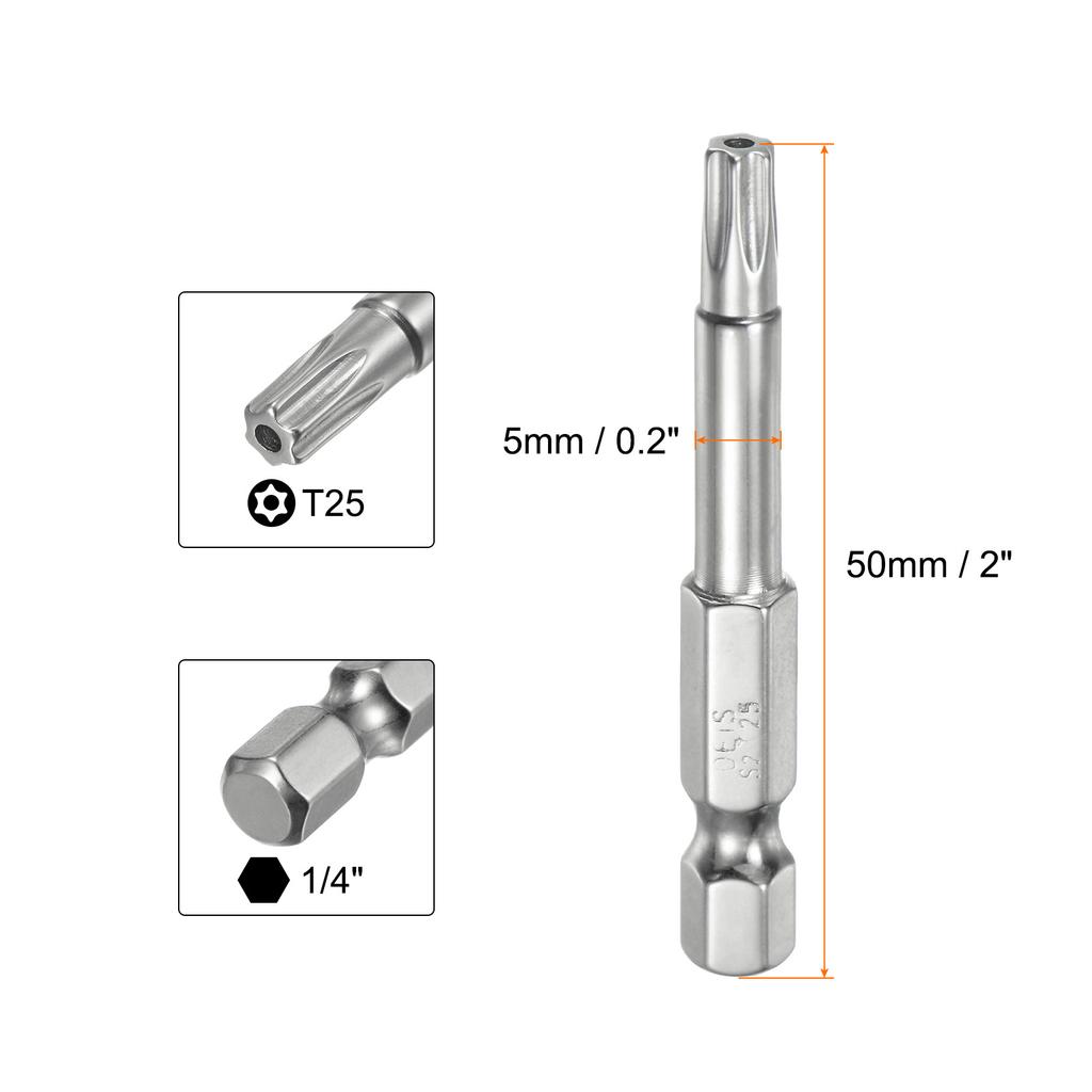 1/2pcs Security Torx Bit 1/4" Hex Shank 2" Long T6-T40 Magnetic Tamper Resistant Star Bits Screwdriver Torx Head with Hole