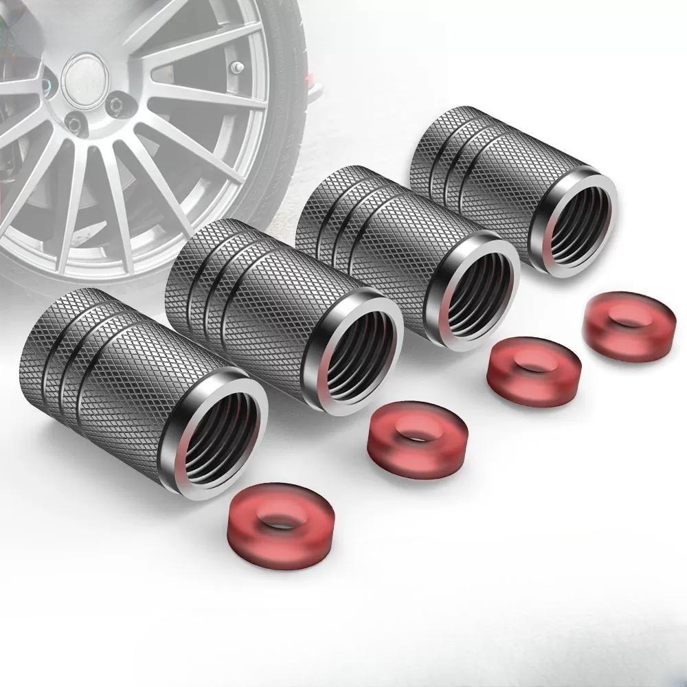 4Pcs Black Silver Car Tire Valve Cap Knurling Style Aluminum Tire Wheel Stem Air Valve Cap for US Schrader
