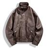 Mens Pu Leather Jacket Stand Collar Loose Retro Motorcycle Casual Outerwear