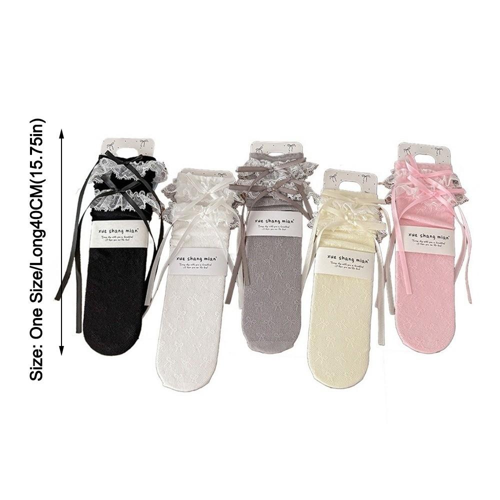 Fashion Hollow Lace Lace Calf Socks Bowknot Detail Breathable Fishnet Stockings High Elastic Thin Lolita Socks Daily Wear