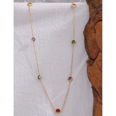 316L Stainless Steel Colorful Cubic Zirconia Chain Necklace for Women AVE