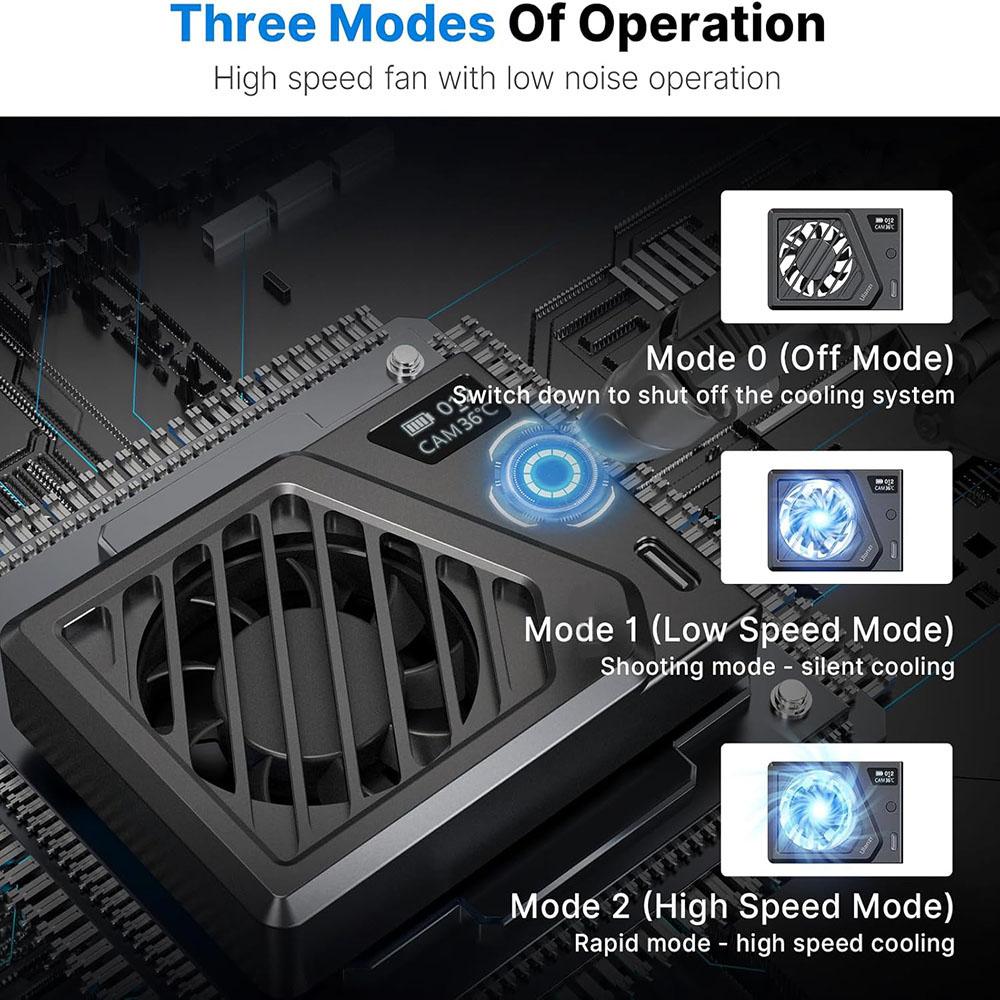 Black Camera Cooling Fan with Charging Cable Fit For Canon/Fujifilm/Nikon/Sony