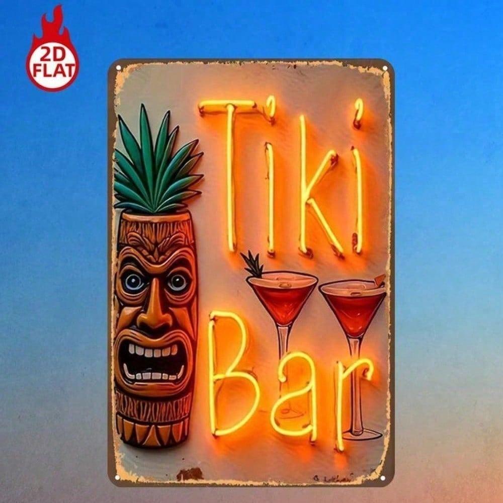 Tiki Bar Neon Sign 8x12 2D Metal Wall Art Tropical Drinks Tiki Mug Decor for Restaurant Bar Home