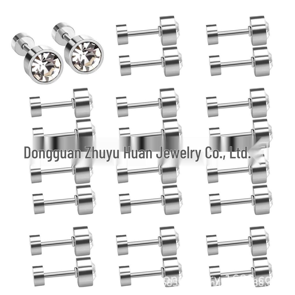 Kolczyk do chrząstki ze stali nierdzewnej z cyrkoniami i zakręcanym zapięciem