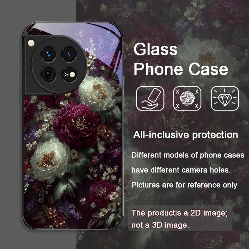 Elegant Floral Vintage Flower Pattern Tempered Glass Phone Case for OnePlus 13 R 12 11 10 Pro ACE2 ACE3 Nord CE 4 3 2 Lite Cover