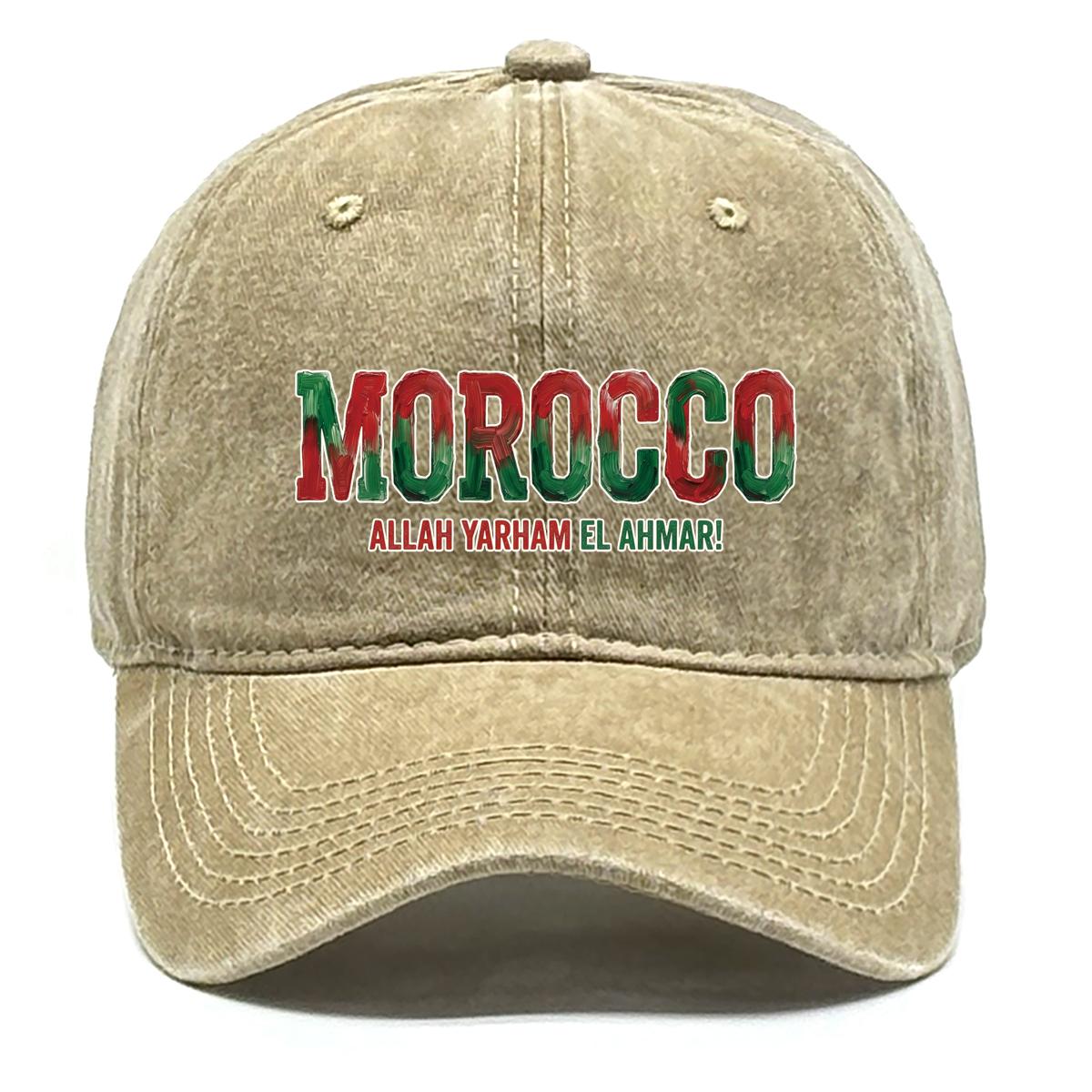 

Baseball Cap With MOROCCO ALLAH YARHAM EL AHMAR Flag Printed , Adjustable Sun Hat Headwear Unisex Trendy Casual Dad Hat as the picture хакі