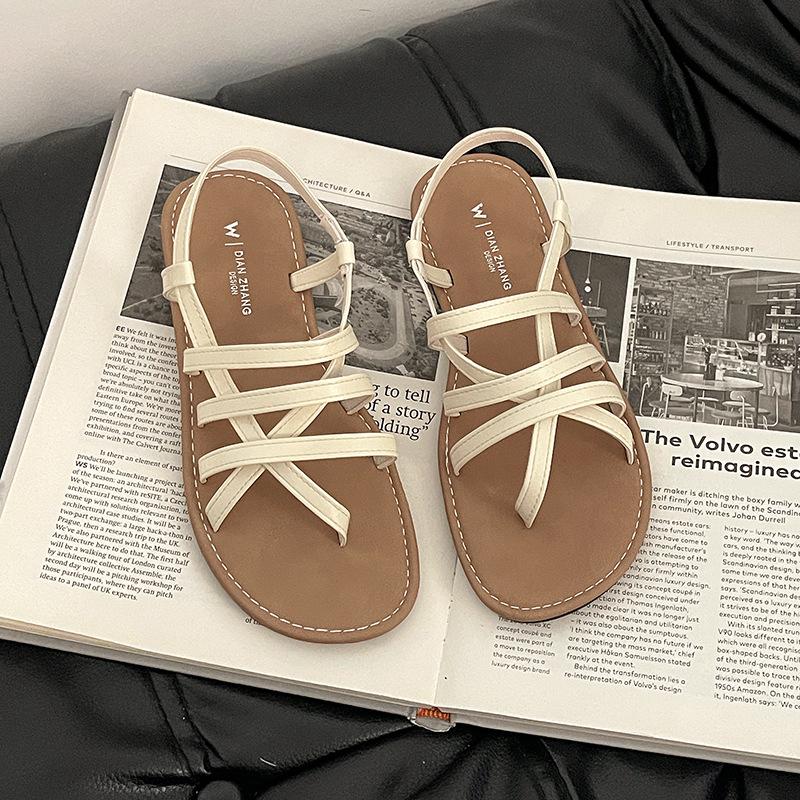 

Fashion strap combination versatile flat toe sandals women s 2025 summer new cross-strap comfortable beach sandals 40 бежевый