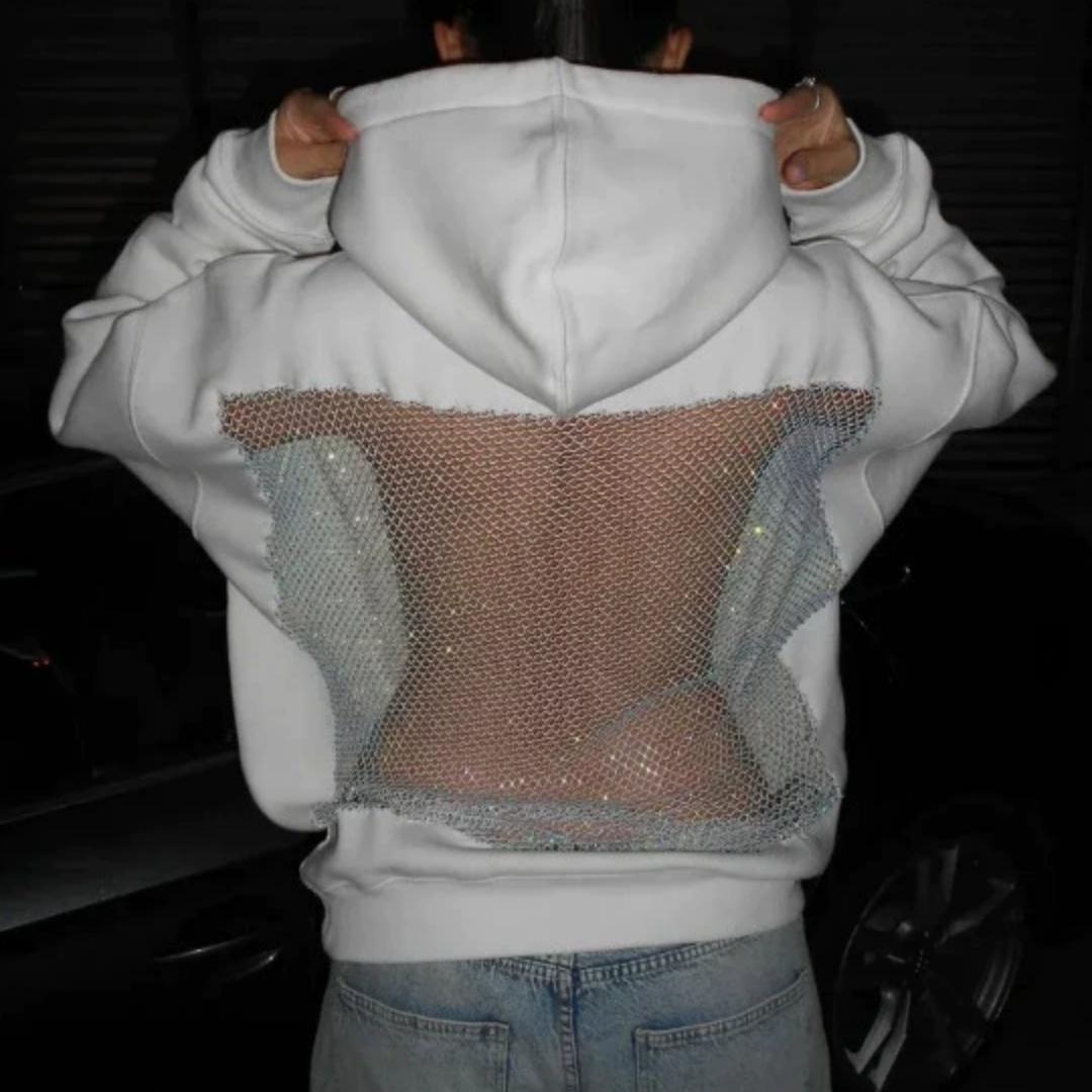 

Women s Fashion Sexy Solid Color Halter Hollow Mesh Hoodie Sweater XS белый