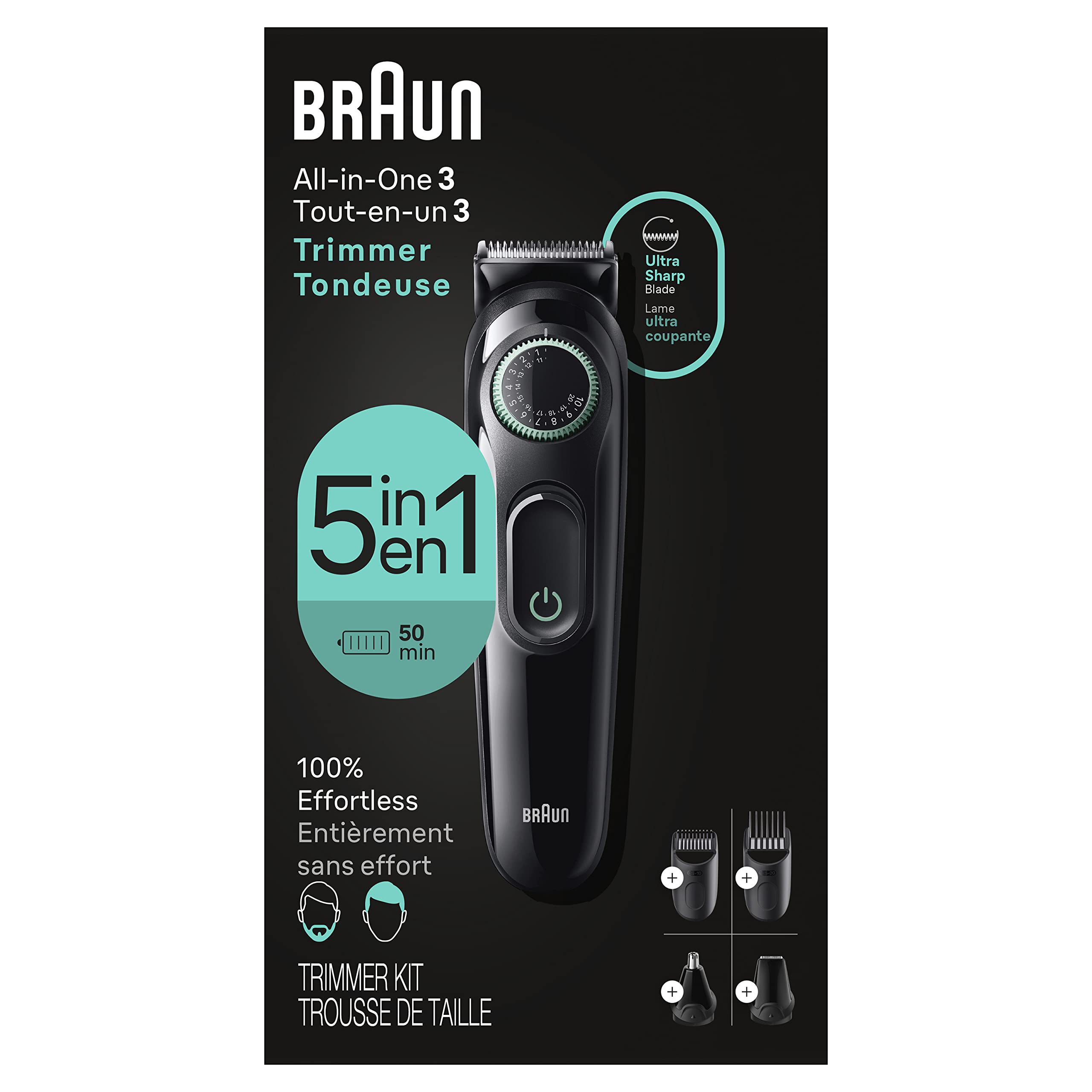 Braun All-in-One Style Kit Series 3 3450 5-in-1 Trimmer Beard Ear Nose Clipper Washable 40 Length Settings