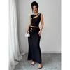 Women's 2 Pieces Summer Sets 2-Piece Set Knit Button Hollow Top And Waist Slit Skirt Skirt Set