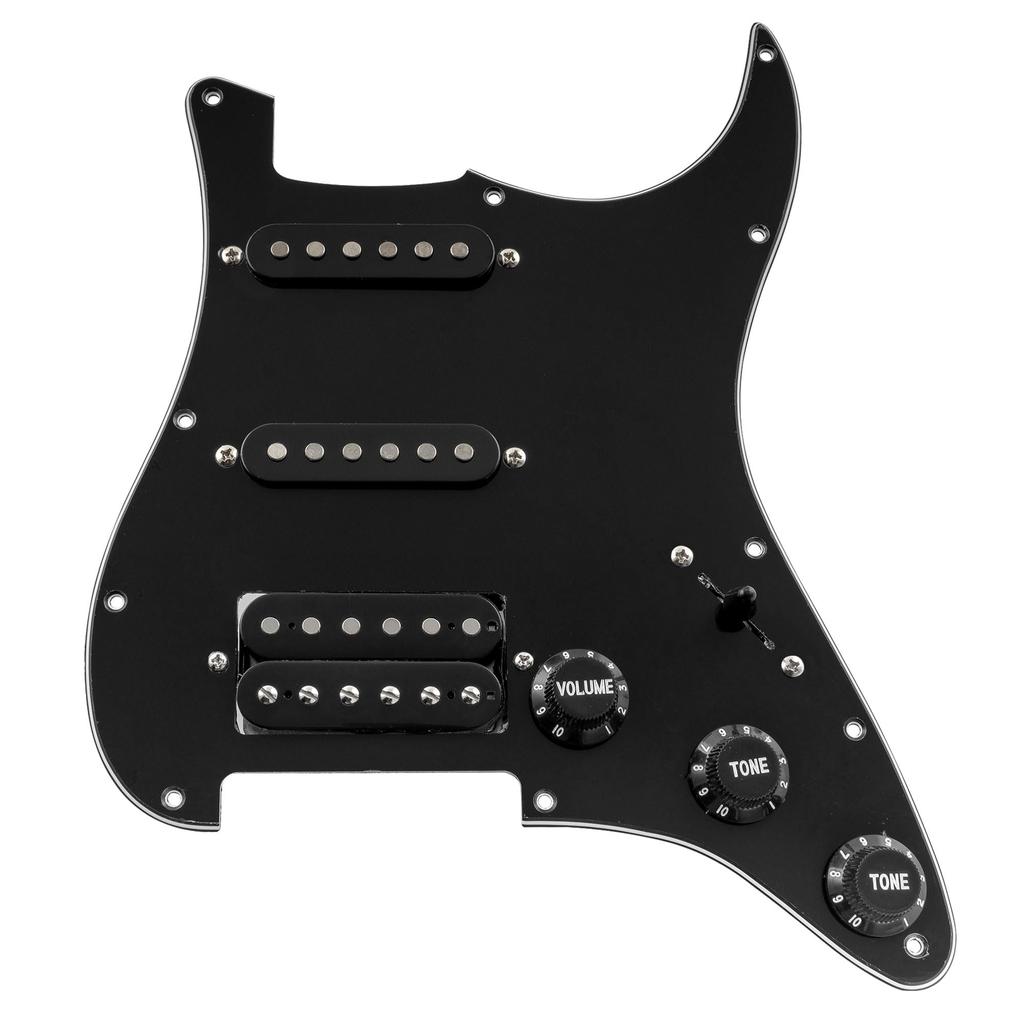 Musiclily Basic 11 Hole Strat Pick Guard with SSH Alnico 5 Pickup Set for Fender ST Stratocaster Electric Black 3P Pre-Wired Guitar,