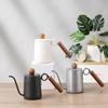 Oală de cafea preparată manual, ceainic pentru preparare, mâner din lemn, fierbător cu gură fină din oțel inoxidabil, aparat manual de preparare de cafea