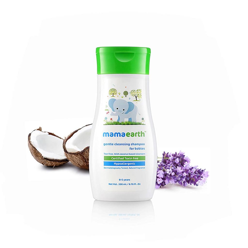 Mamaearth Sanftes Baby-Shampoo Tränenfrei pH-neutraler Reiniger Mit Kokosnuss & Aloe Vera Für Sanfte Kopfhautpflege 200ml Für Empfindliche Haut